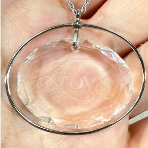 Hallmark‎ Cards Inc. Silver Tone Crystal LOVE Pendant Necklace Vintage Crystal